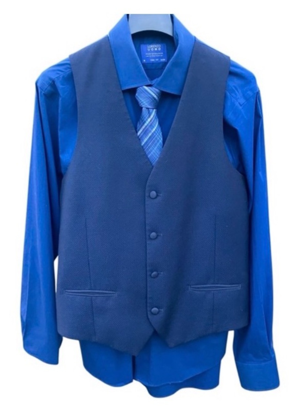 Lorenzo Uomo Mens Vest Shirt‎ Set Size M Blue John Varvatos Tie Performance